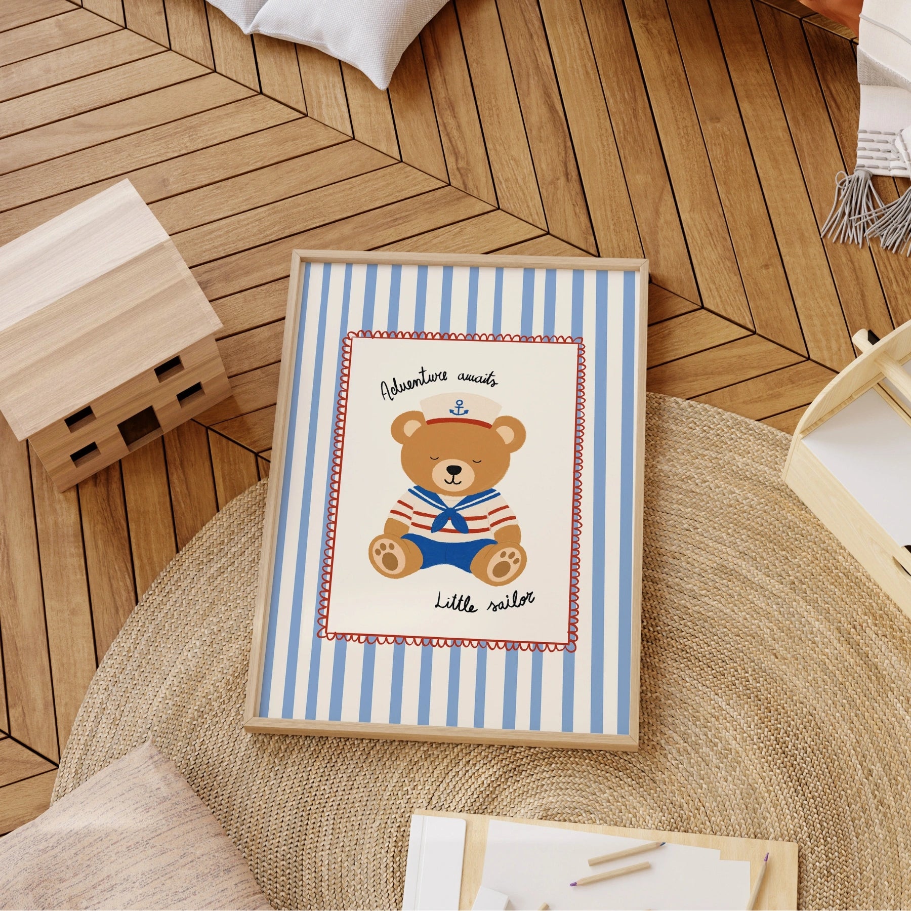 Little Sailor Bear Nursery Print, Boys Room Decor