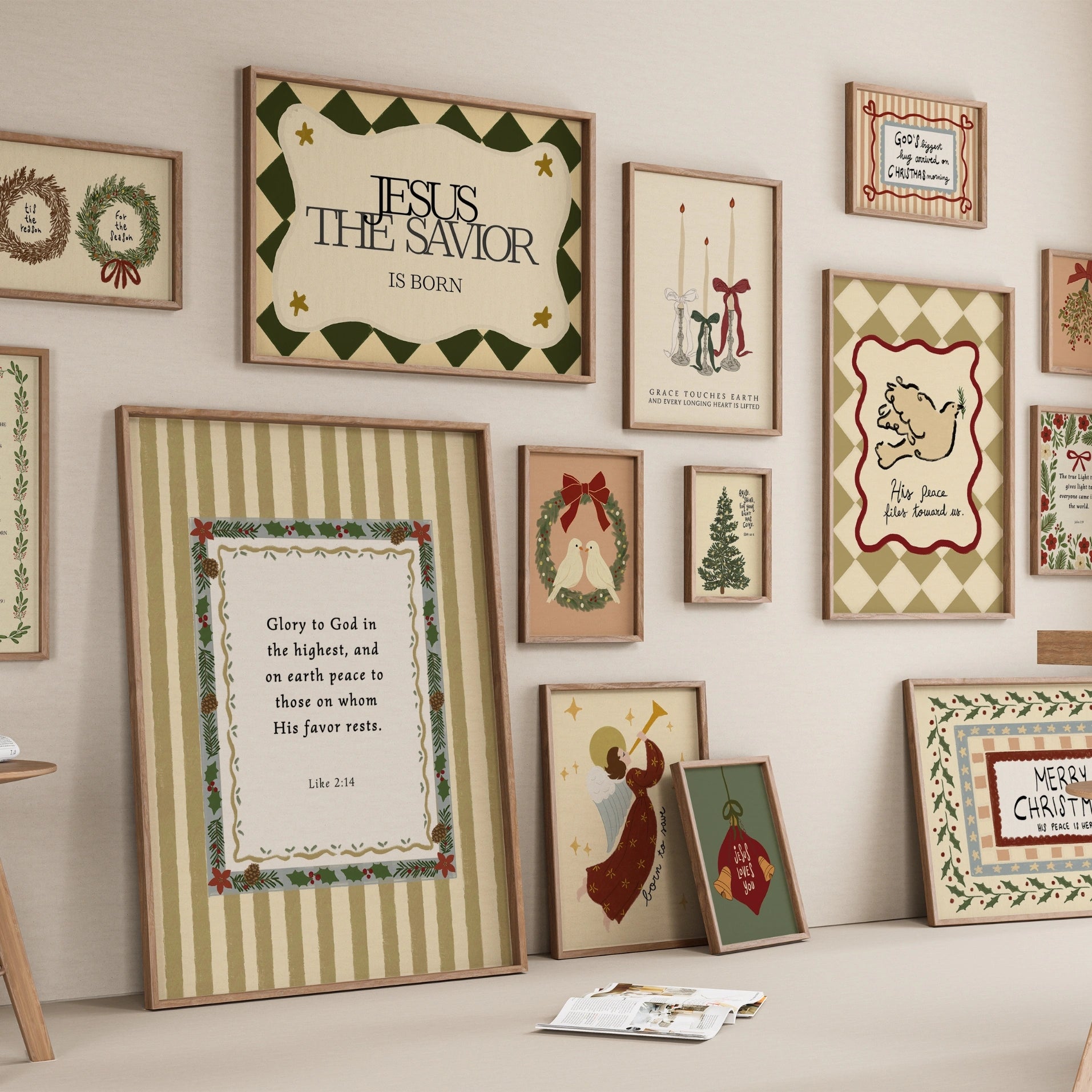 Set di oltre 20 stampe disegnate a mano per le festività cristiane d'epoca