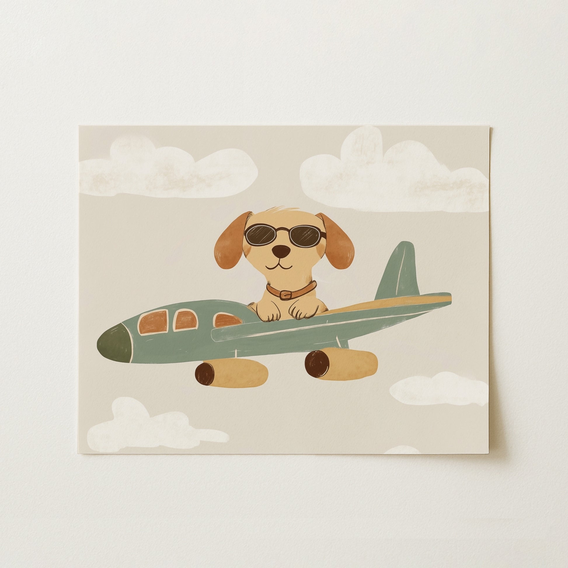 Pilot Dog Nursery Print – Cute Airplane Wall Art for Boys