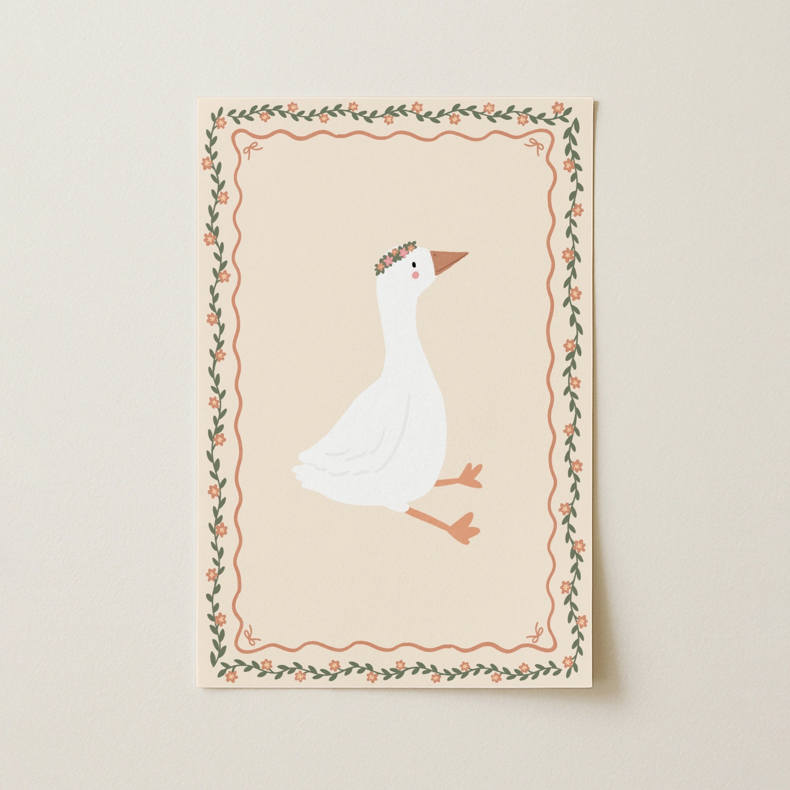 Floral Goose Nursery Wall Art, Whimsical Kids Decor