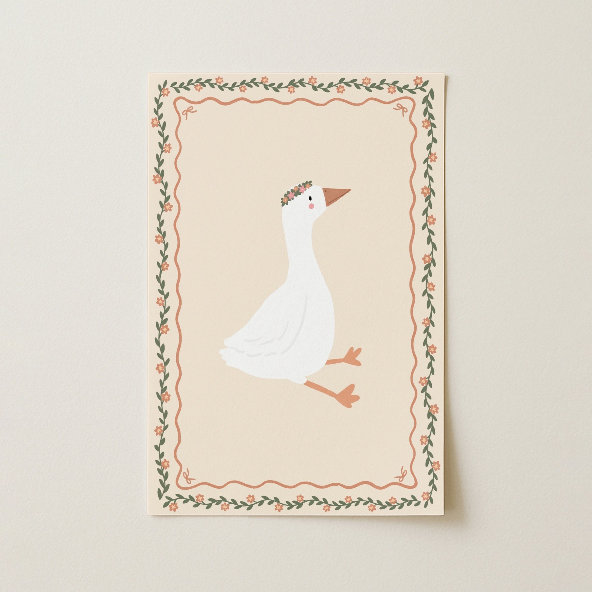 Floral Goose Nursery Wall Art, Whimsical Kids Decor