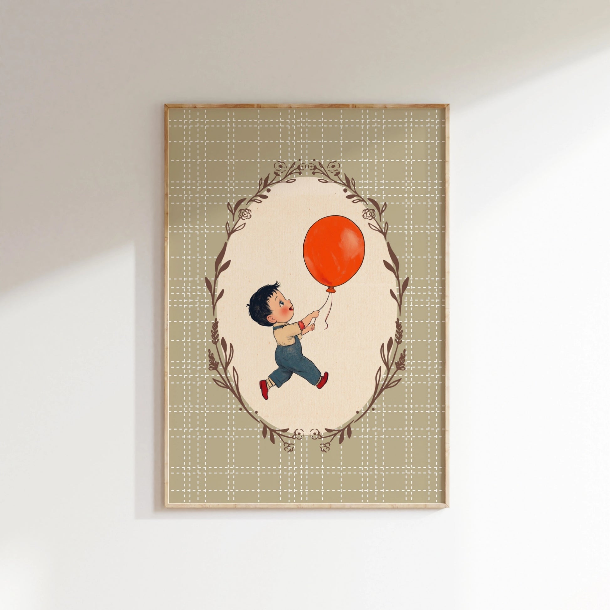 Vintage Boy Balloon Wall Art - Red Balloon Kids Print, Vintage Nursery Decor