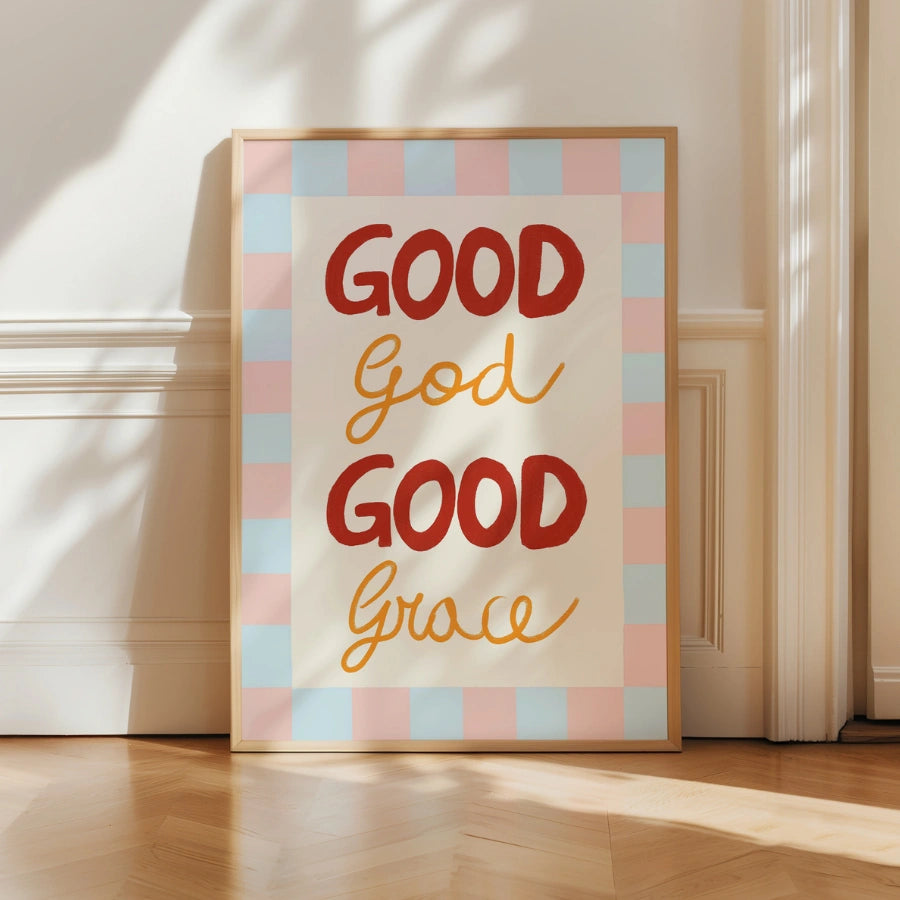 Good God, Good Grace Christian Wall Art – Pastel Striped Faith Print