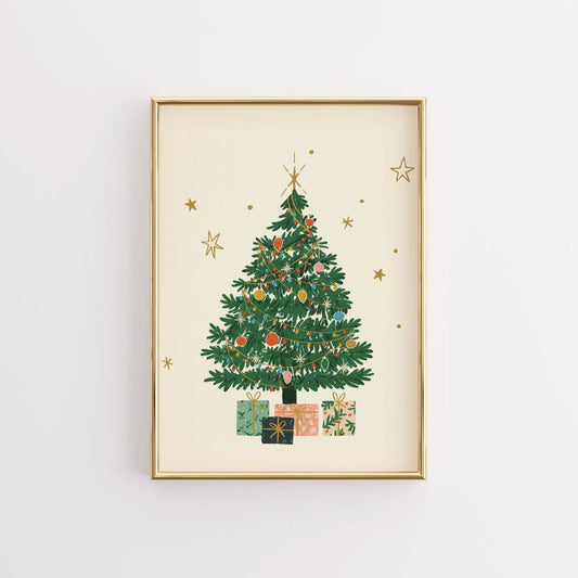 Christmas Tree Wall Art – Hand-Drawn Holiday Pine with Gifts