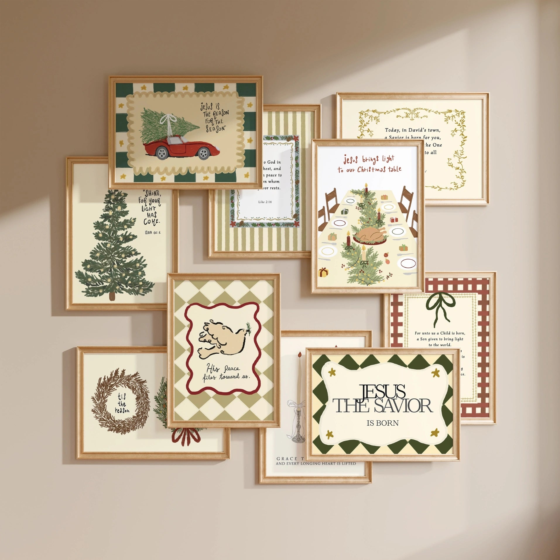 Set di oltre 20 stampe disegnate a mano per le festività cristiane d'epoca