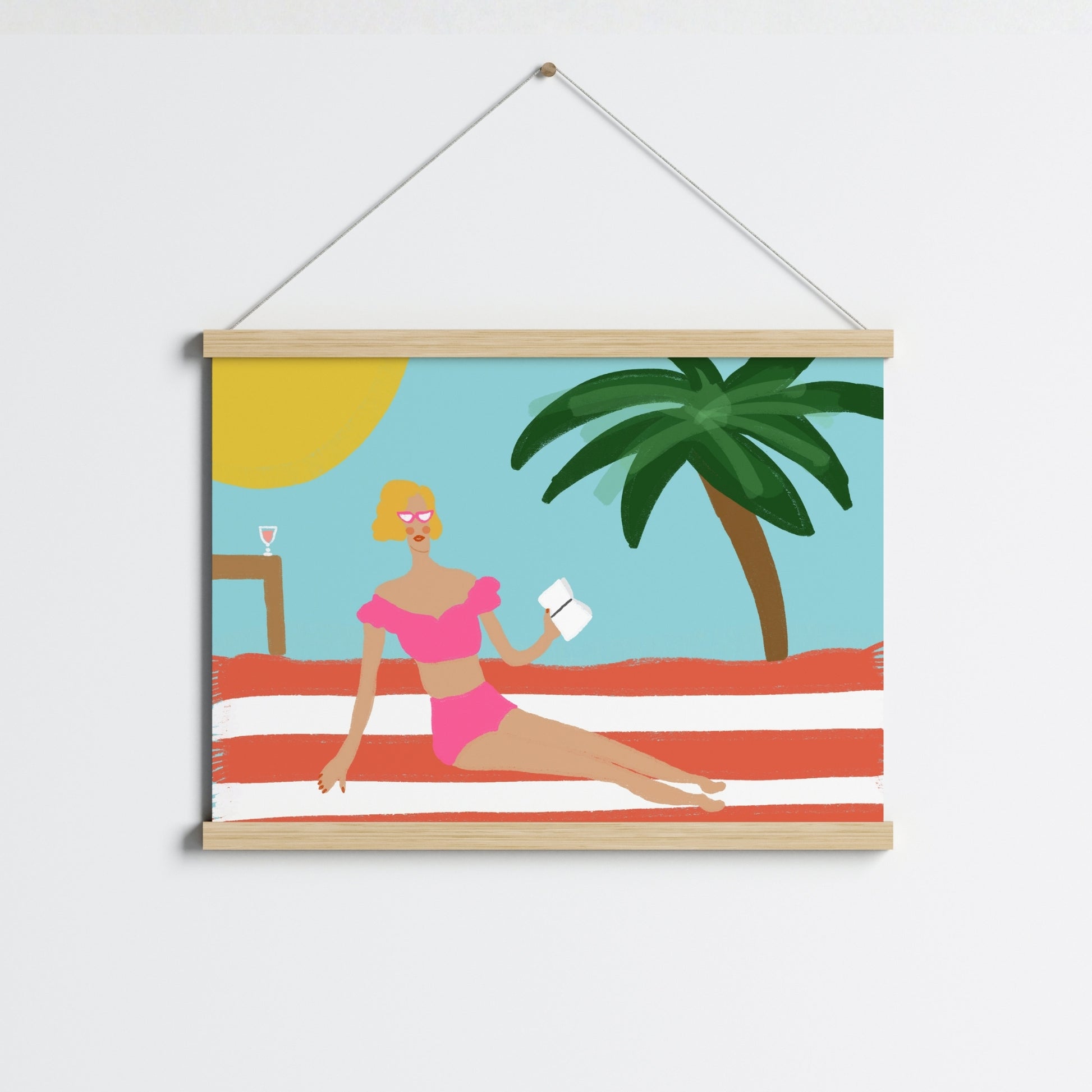 Preppy Beach Girl Print – Retro Summer Wall Art