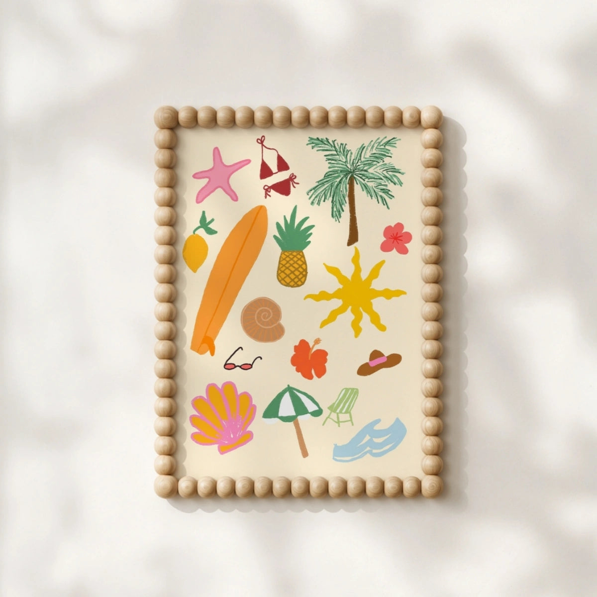Impresión Íconos de Verano – Arte de Pared de Playa Tropical, Decoración de Pared Costera