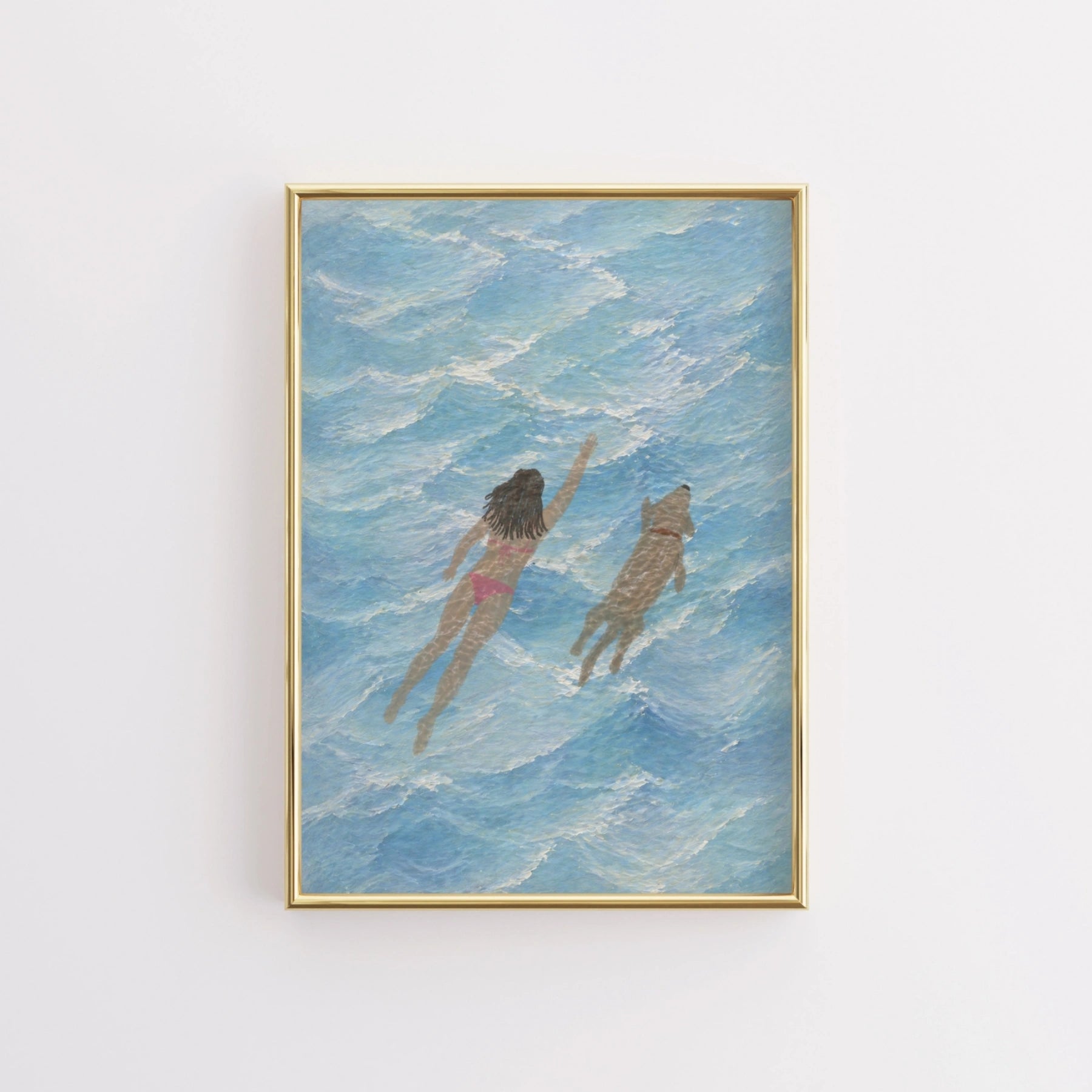 Arte De Pared De Chica Nadando Con Perro