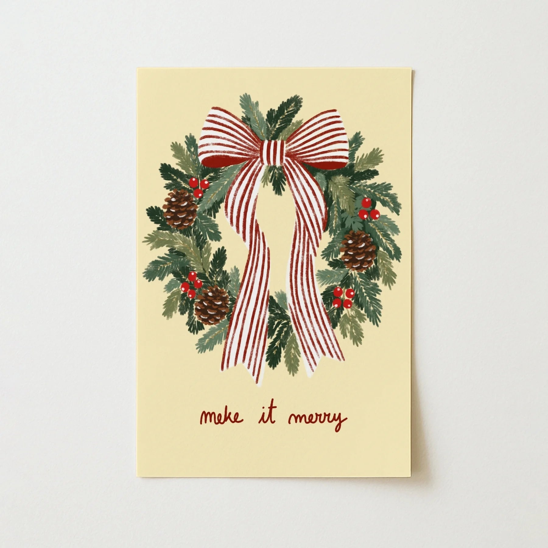 Christmas Wreath with Striped Bow – Póster de Navidad