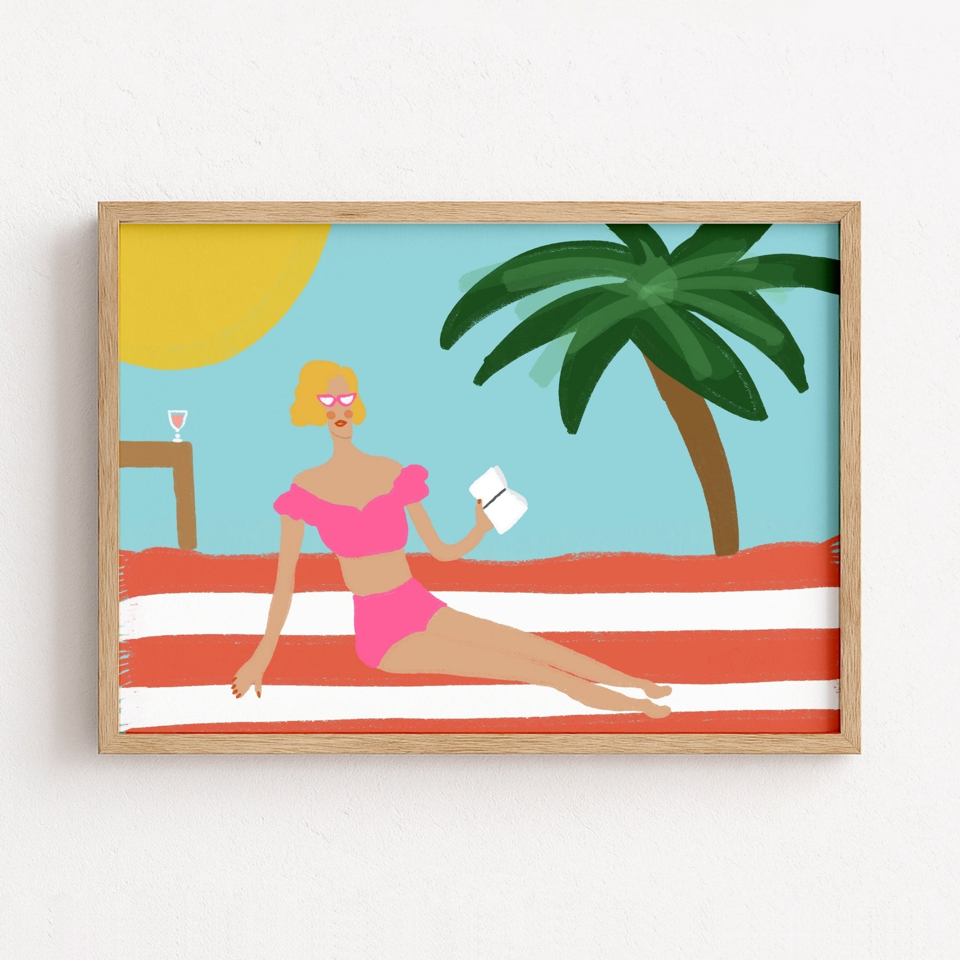 Preppy Beach Girl Print – Retro Summer Wall Art