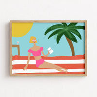Preppy Beach Girl Print – Retro Summer Wall Art