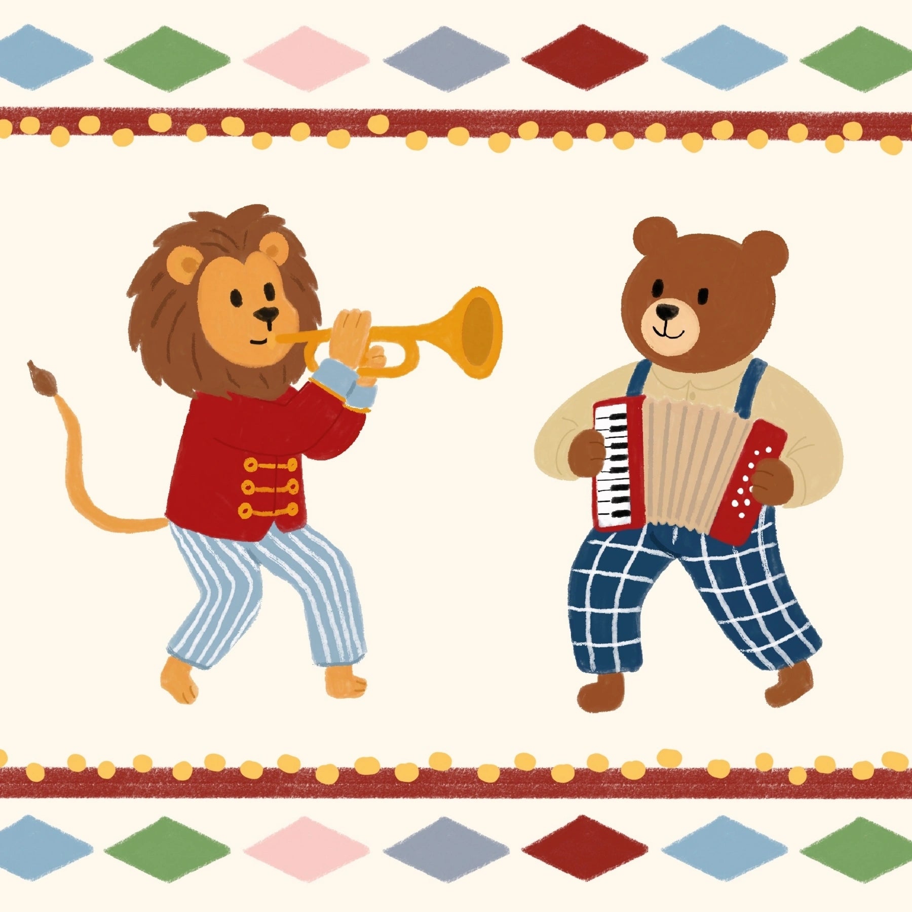 Stampa nursery con banda di animali del circo