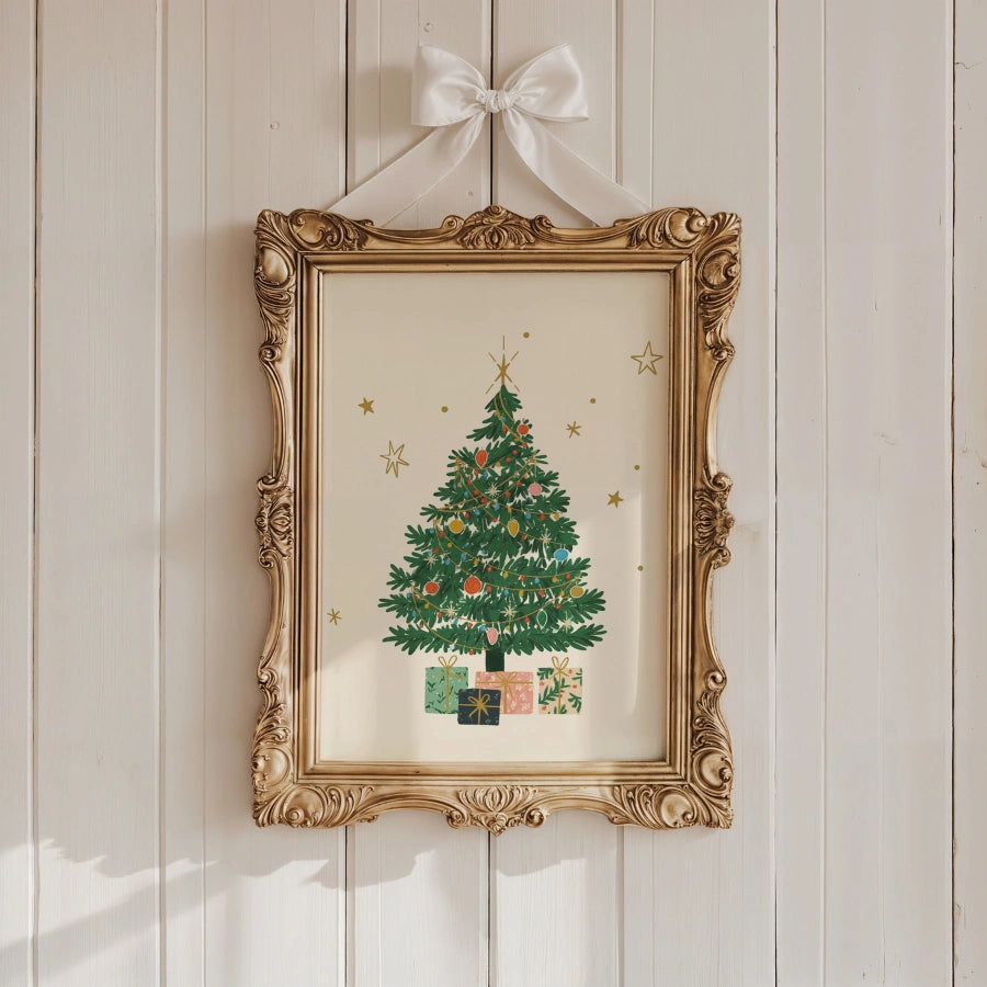 Décoration murale de sapin de Noël – Pin de Noël dessiné à la main avec des cadeaux