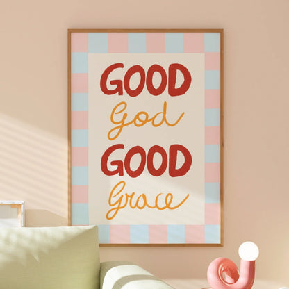 Good God, Good Grace Christian Wall Art – Pastel Striped Faith Print
