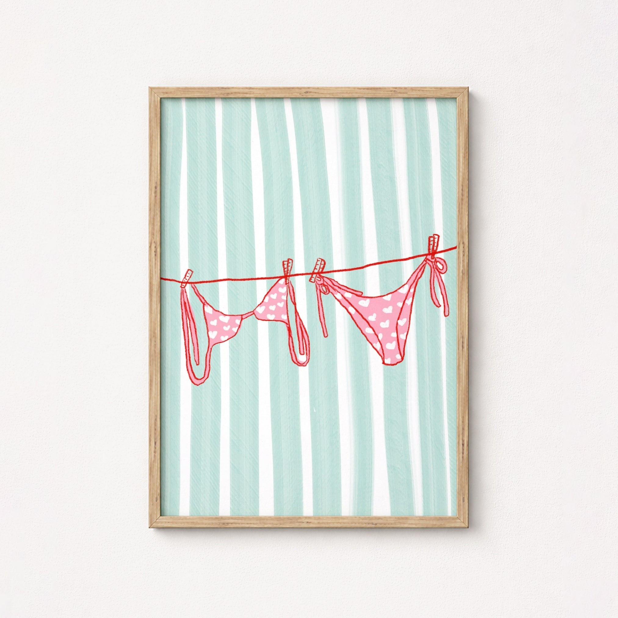 Pink Bikini and Blue Stripes - Coastal Wall Art