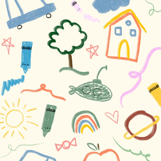 Doodle Style Nursery Wall Art – Playful Pastel Crayon Print for Kids Room