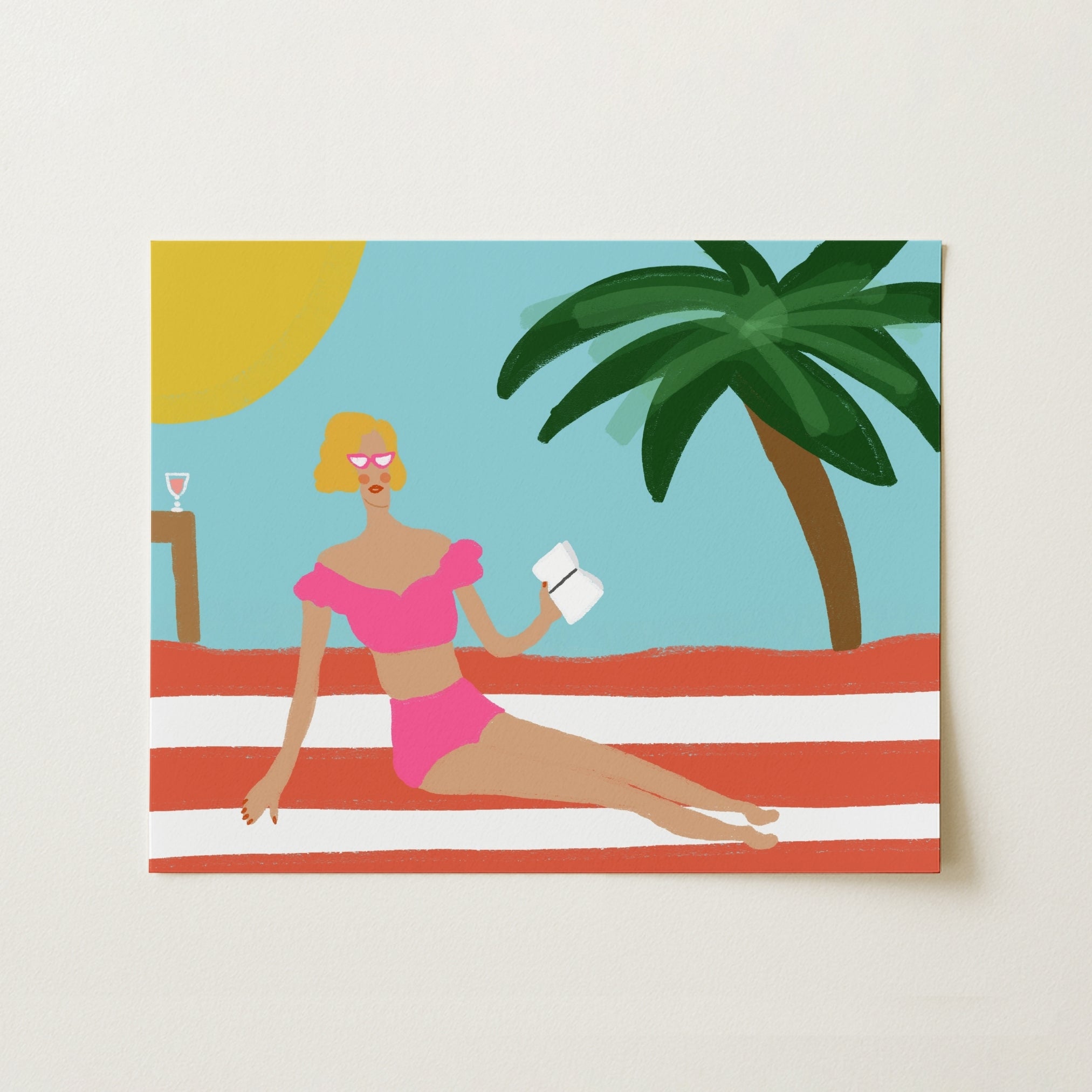 Preppy Beach Girl Print – Retro Summer Wall Art