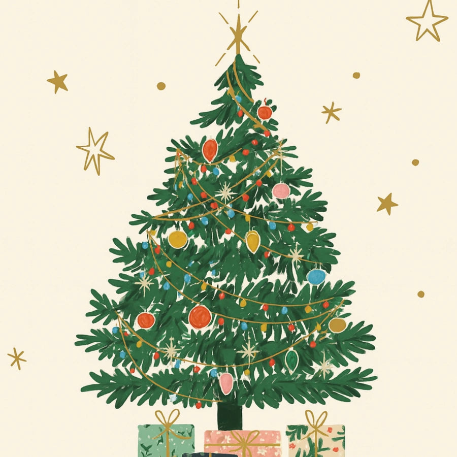 Décoration murale de sapin de Noël – Pin de Noël dessiné à la main avec des cadeaux