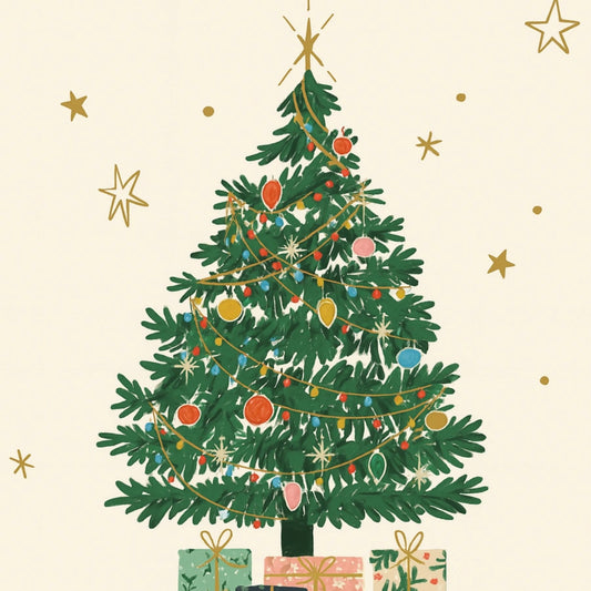 Christmas Tree Wall Art – Hand-Drawn Holiday Pine with Gifts