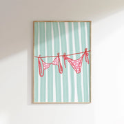 Pink Bikini and Blue Stripes - Coastal Wall Art