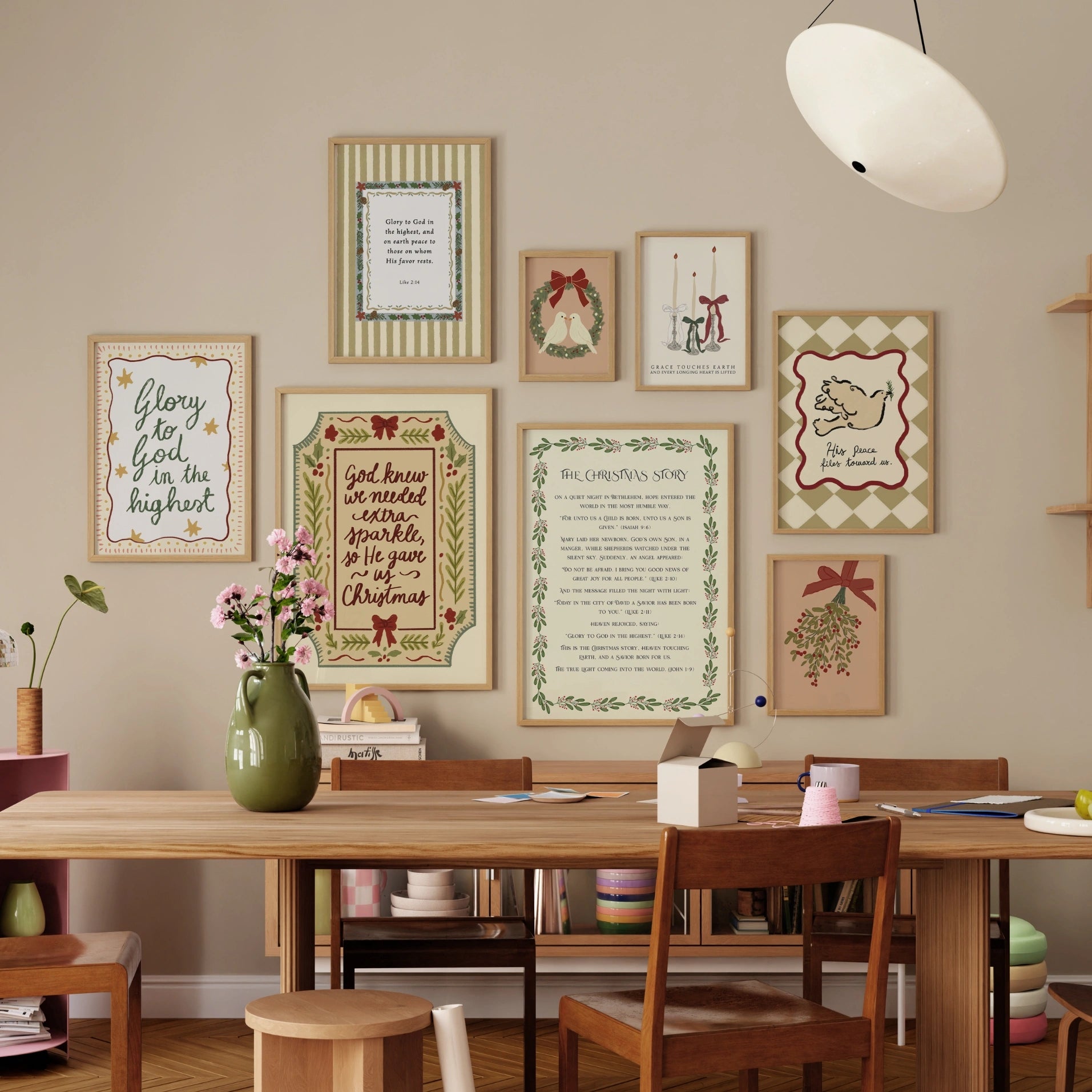 Set di oltre 20 stampe disegnate a mano per le festività cristiane d'epoca