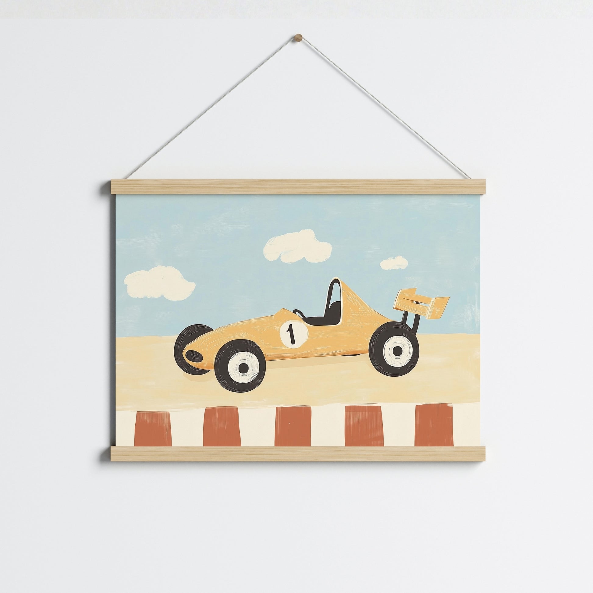 Stampa per cameretta dei bambini con auto da corsa: simpatica decorazione murale con veicoli per ragazzi