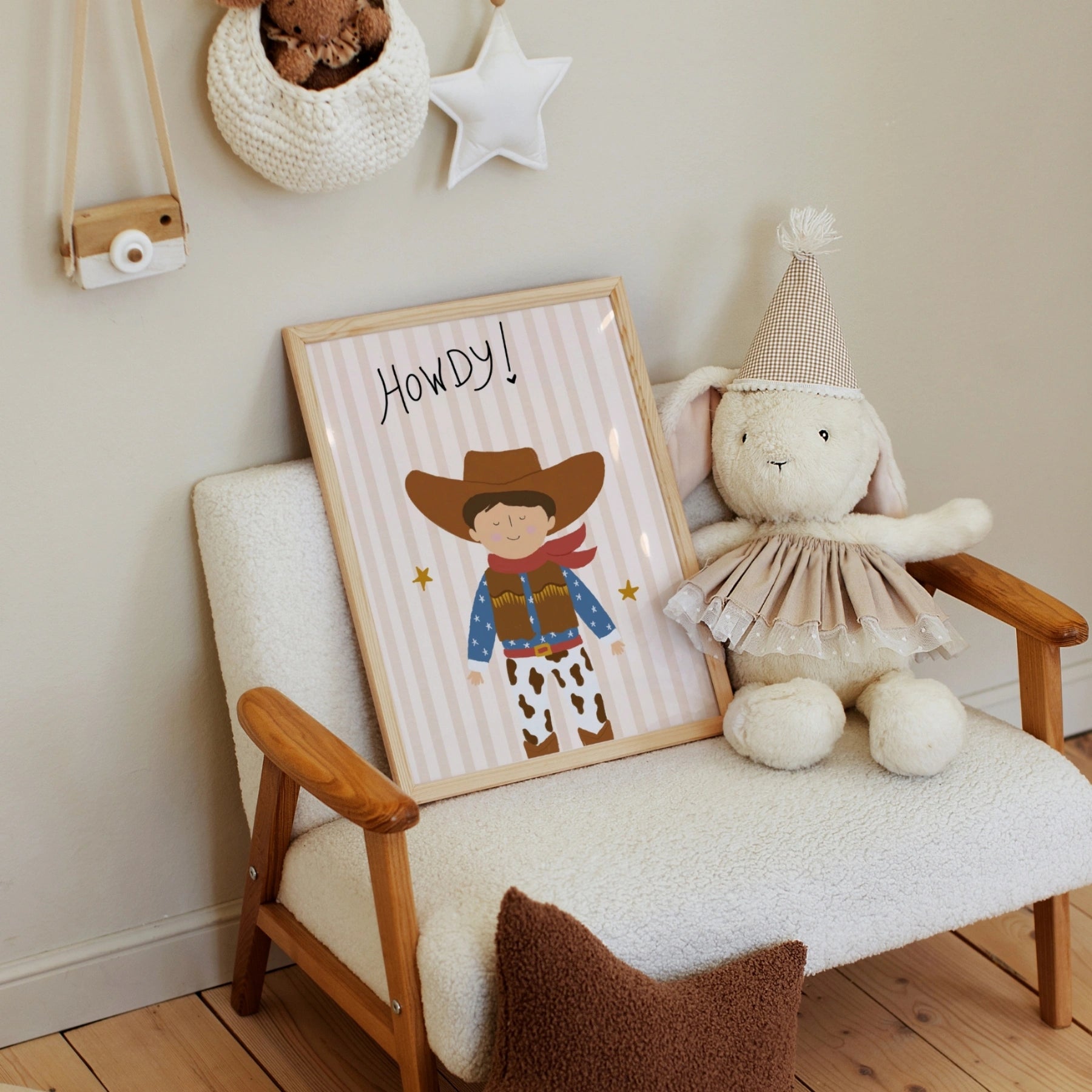 Affiche murale pour chambre de bébé cowboy avec inscription « Howdy »