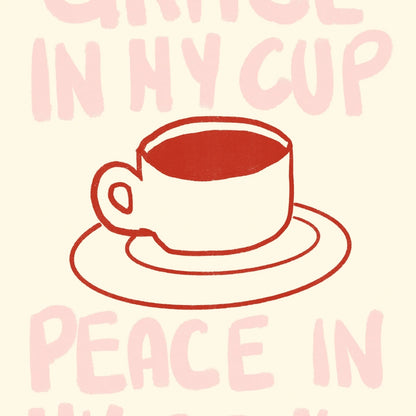 Grace in My Cup Christian Wall Art – Minimal Coffee Faith Print