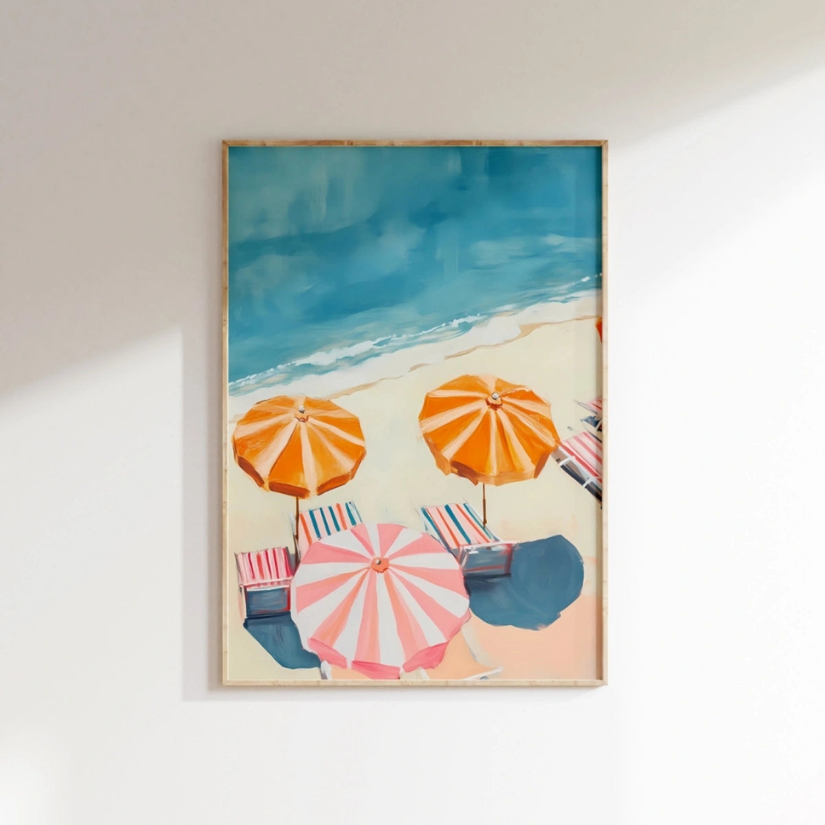 Retro Beach Umbrella Wall Art – Coastal Summer Print, Coastal Wall Decor
