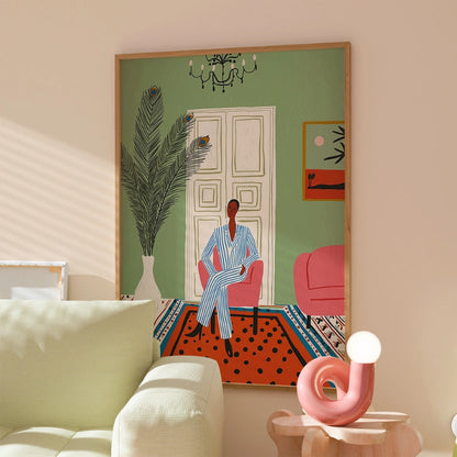 Chic Lounge Boho Wall Art – Modern Interior Scene