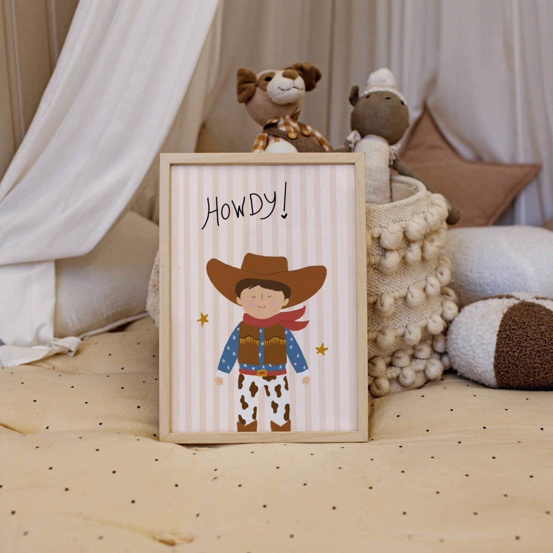 Affiche murale pour chambre de bébé cowboy avec inscription « Howdy »