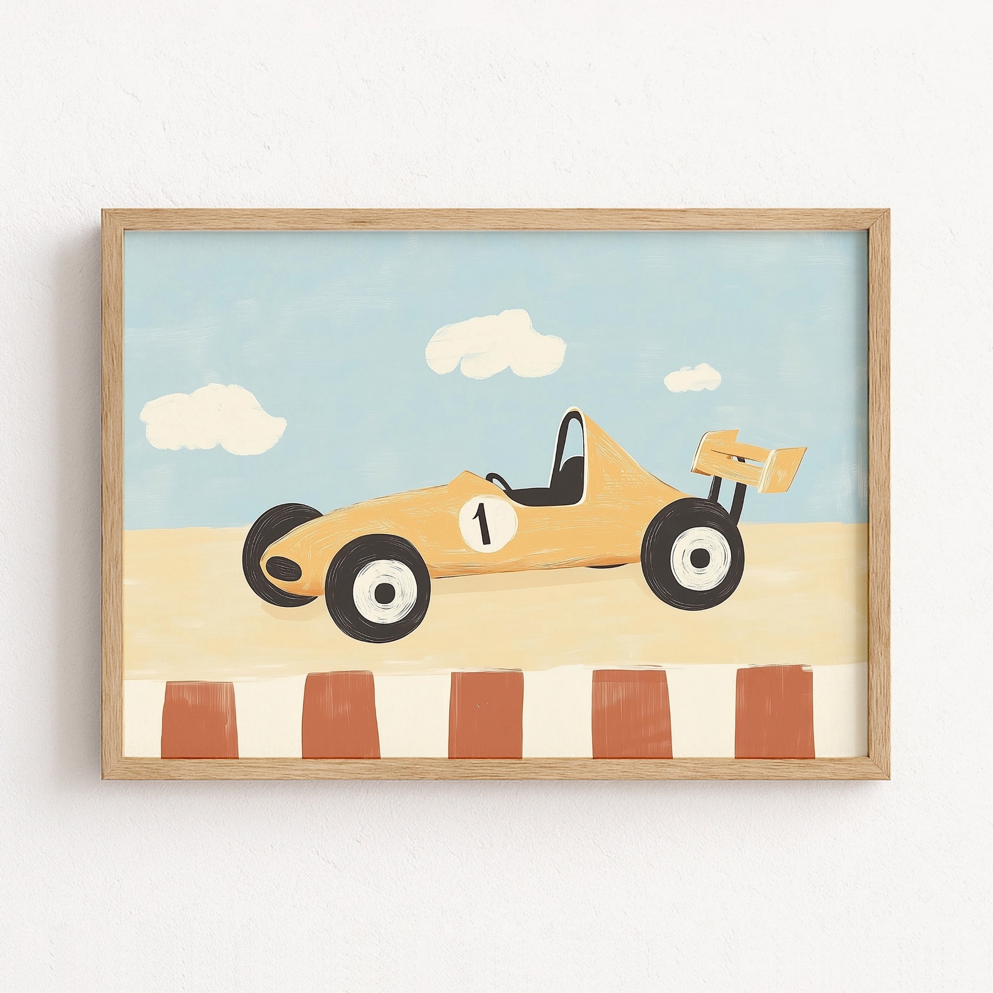 Stampa per cameretta dei bambini con auto da corsa: simpatica decorazione murale con veicoli per ragazzi