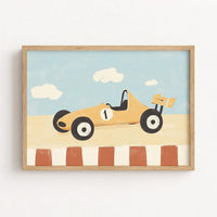 Stampa per cameretta dei bambini con auto da corsa: simpatica decorazione murale con veicoli per ragazzi