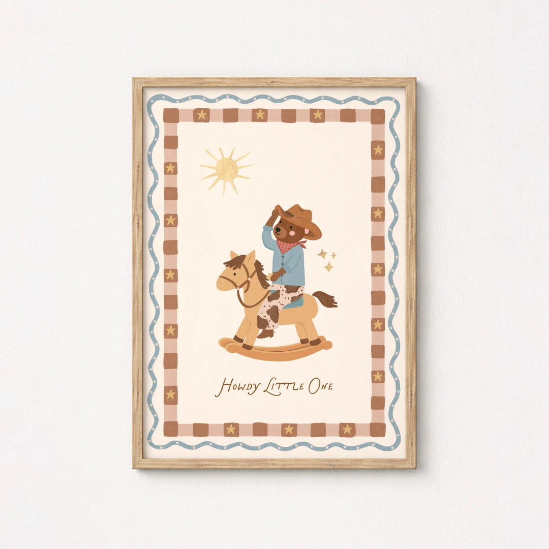Cute Bear Cowboy Nursery Wall Art