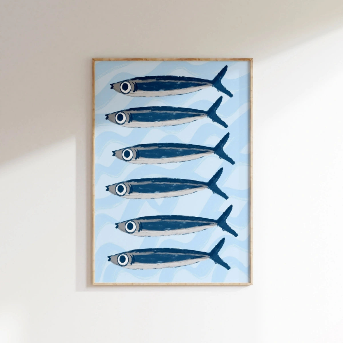 Stampa estiva Sardine – Arte da parete costiera di tendenza, Decorazione murale costiera