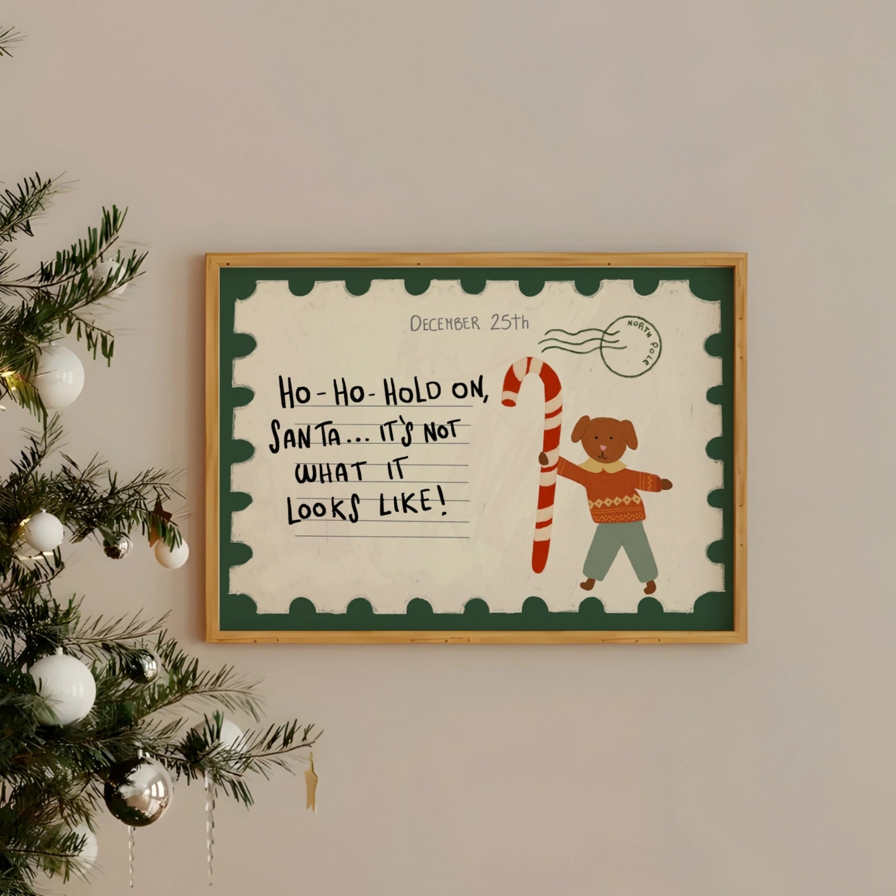 Divertente cartolina natalizia con cane