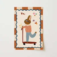 Vintage Bunny on Scooter Nursery Print