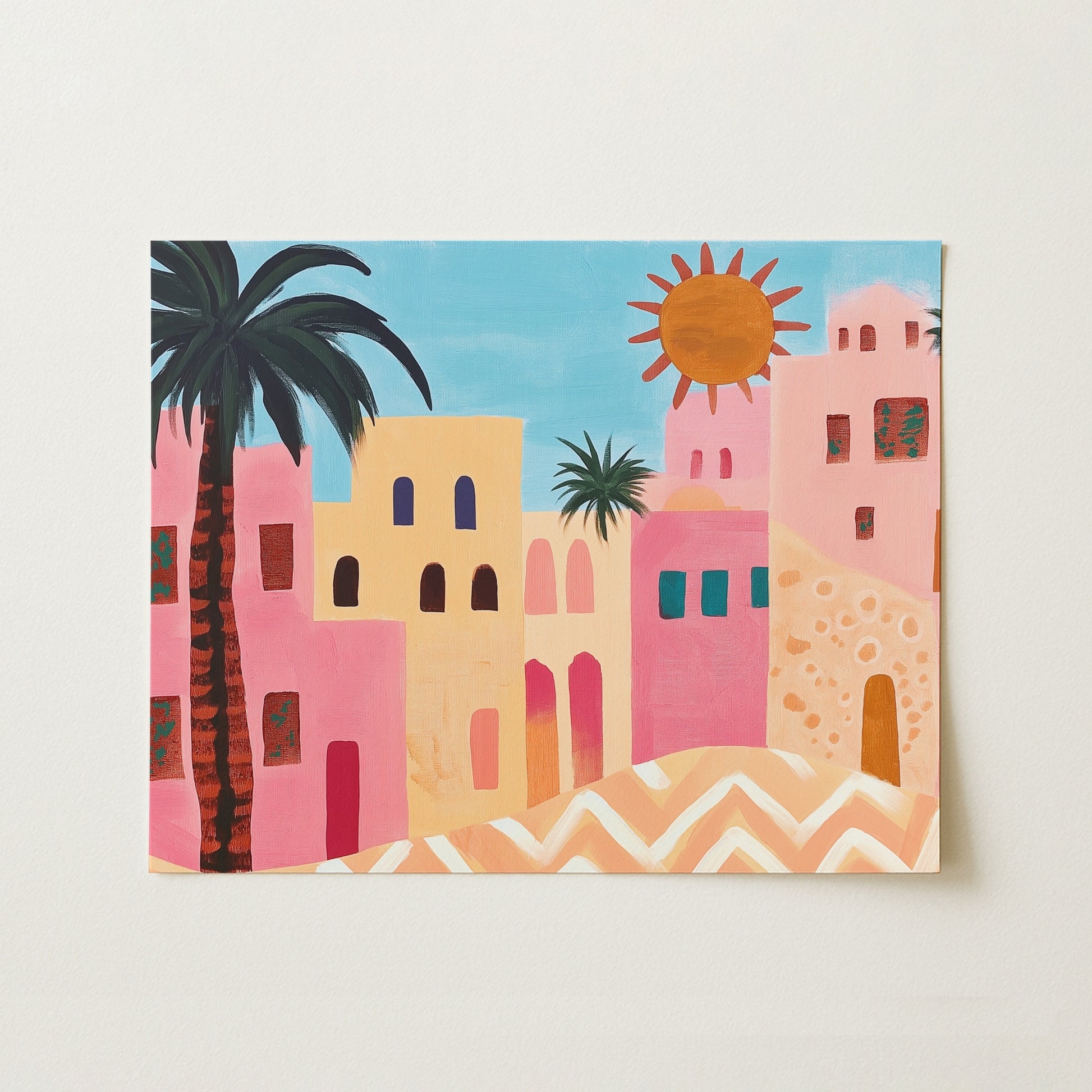 Desert Town Print – Colorful Mediterranean Wall Art