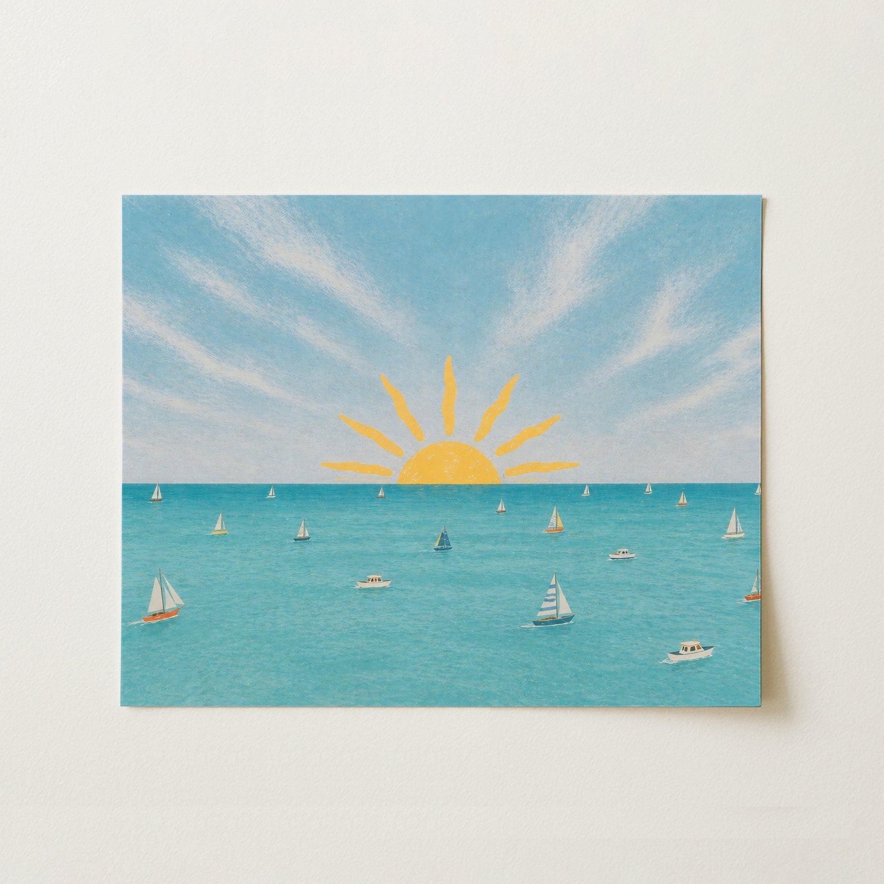 Arte murale costiera di barca al tramonto