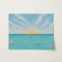 Arte murale costiera di barca al tramonto