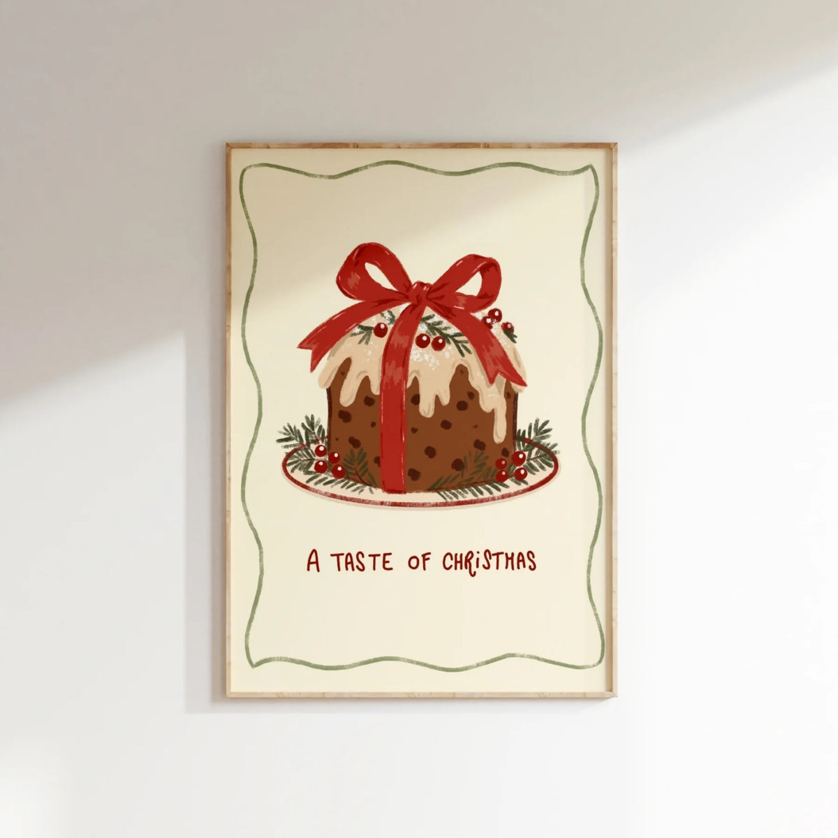 Traditional Christmas Pudding with Red Bow – Póster de Navidad
