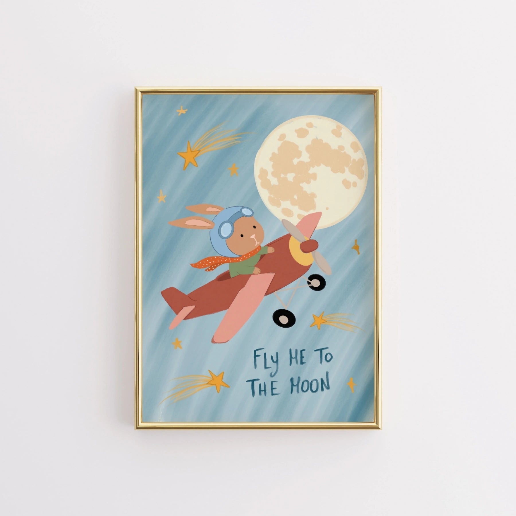 Stampa da parete per cameretta con frase “Fly Me To The Moon”