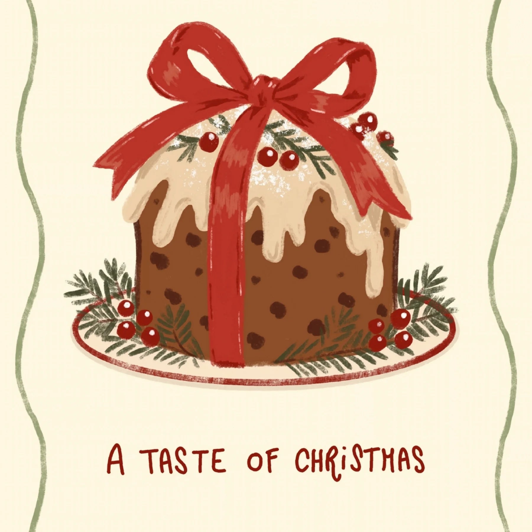 Traditional Christmas Pudding with Red Bow – Poster di Natale