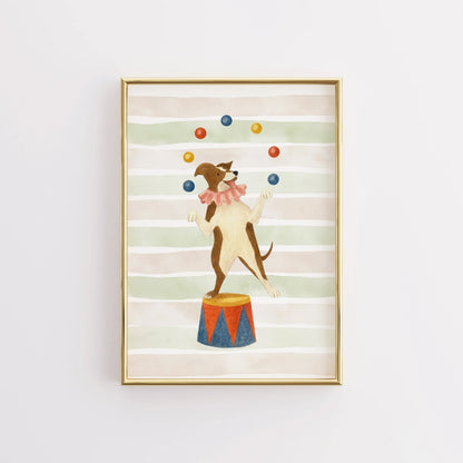Circus Dog Nursery Print - Cute Juggler Wall Art for Kids