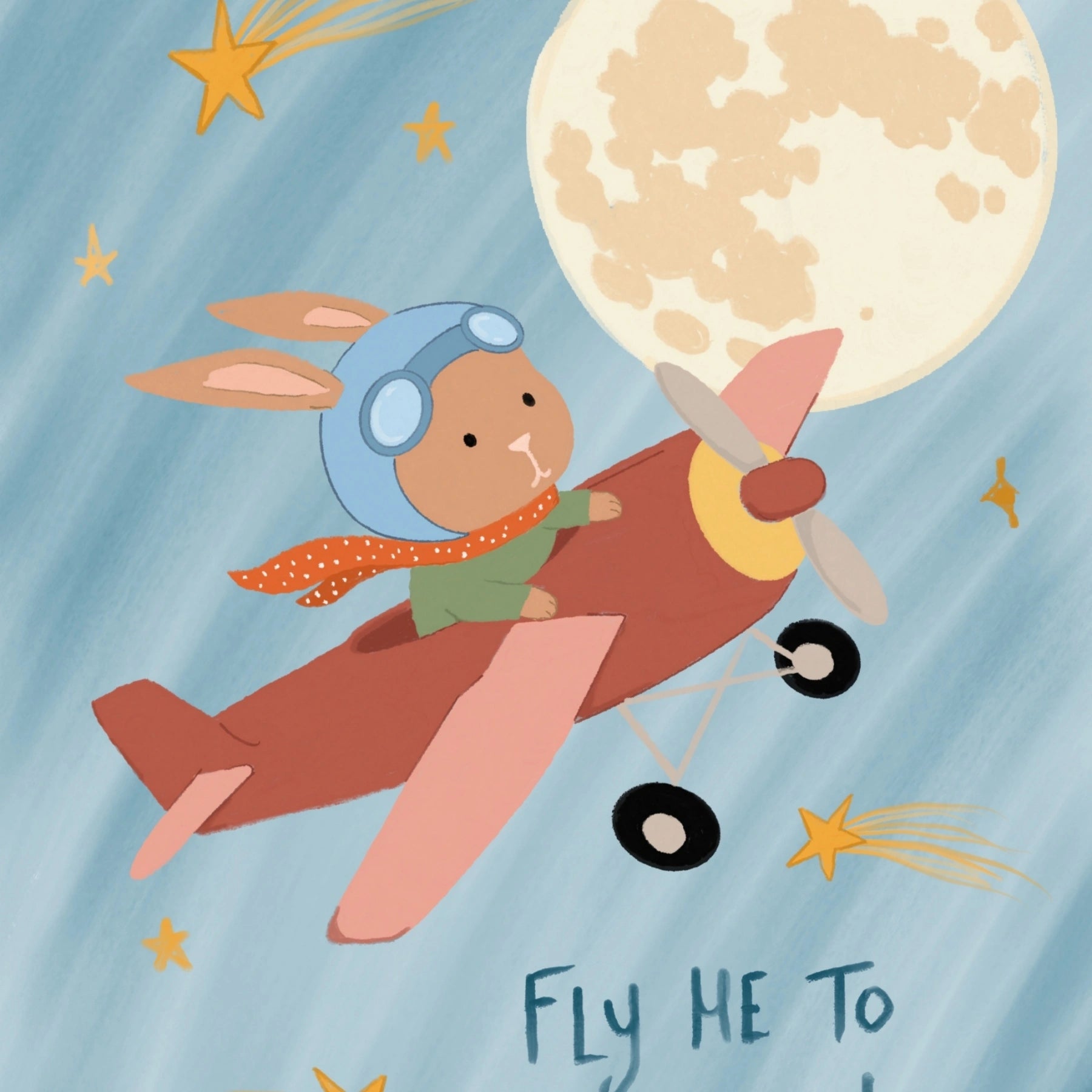 Stampa da parete per cameretta con frase “Fly Me To The Moon”