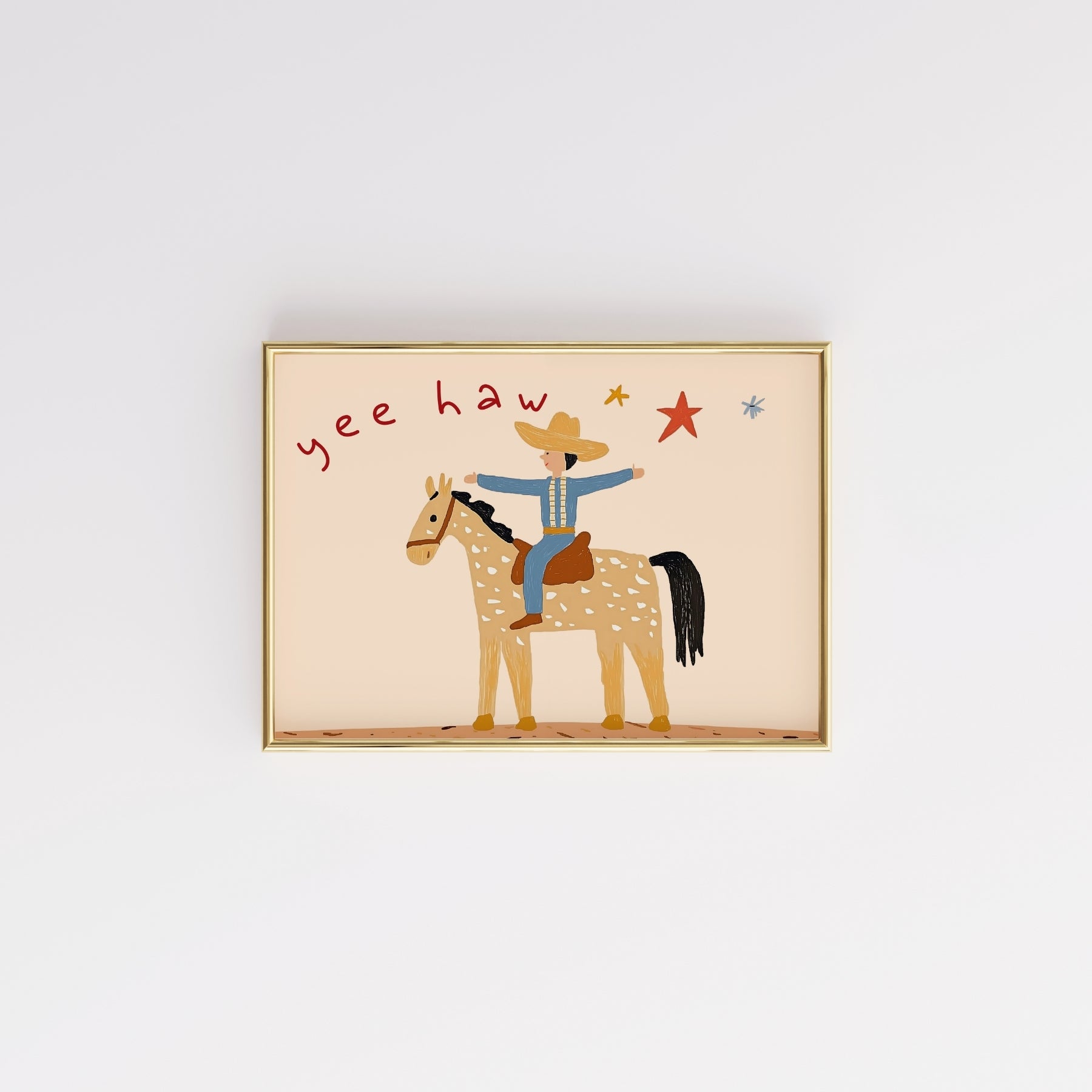 Stampa per cameretta dei bambini con tema cowboy: simpatica decorazione murale western per ragazzi