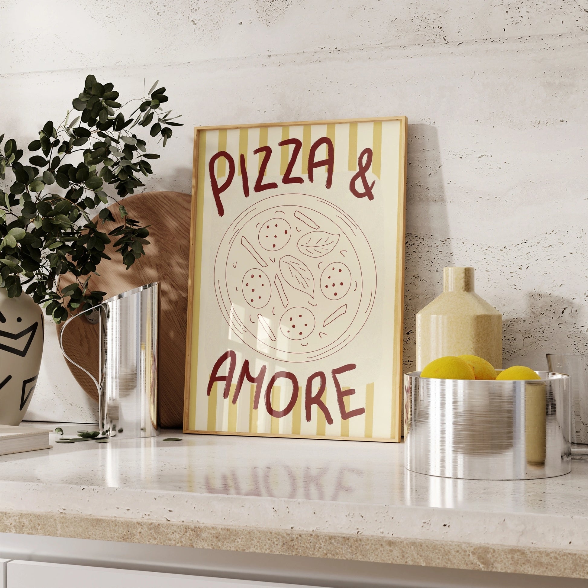 Decorazione murale per la tavola da pranzo italiana – Stampa di pasta, vino e cucina