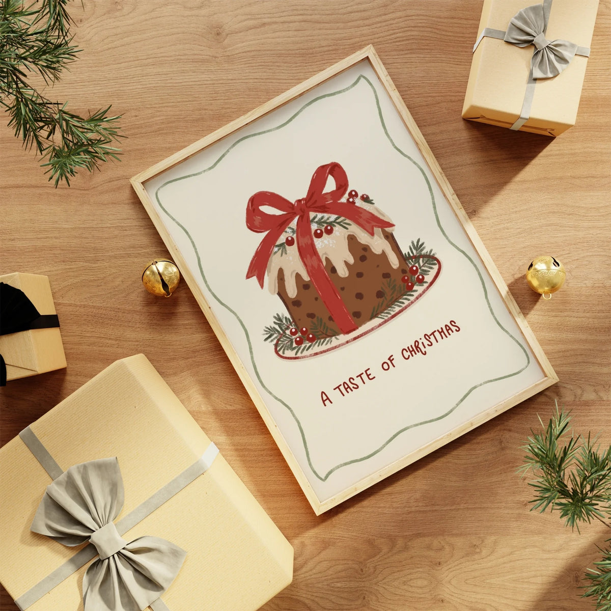 Traditional Christmas Pudding with Red Bow – Póster de Navidad
