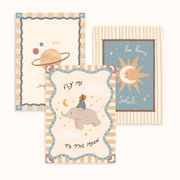 Celestial Moon, Sun & Planets – Nursery & Kids Wall Art Set of 3
