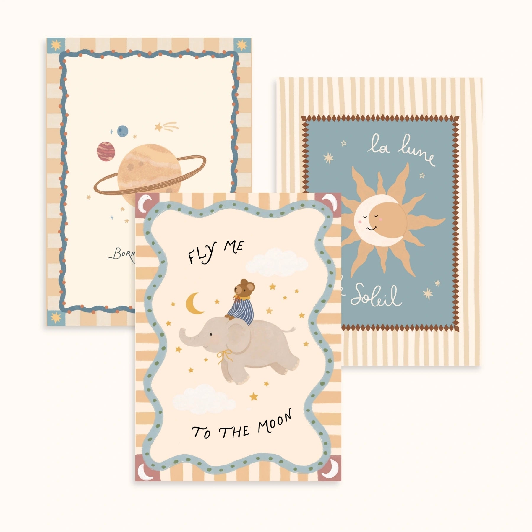 Space Nursery Wall Art Set of 3